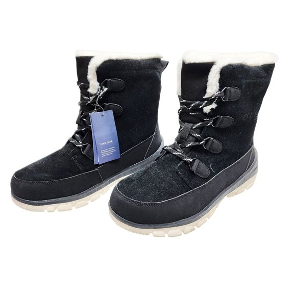 Womens Size 11 Black Winter Snow Boots With Faux Fur Lining Lace-Up Closure - Picture 4 of 9